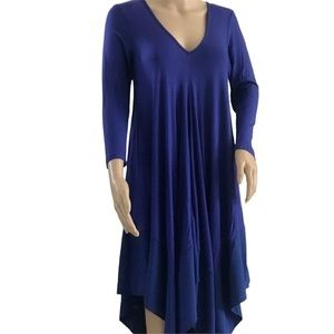 CQ    L/S Royal Blue V-Neck Dress w Handkerchief Hem. Size Medium